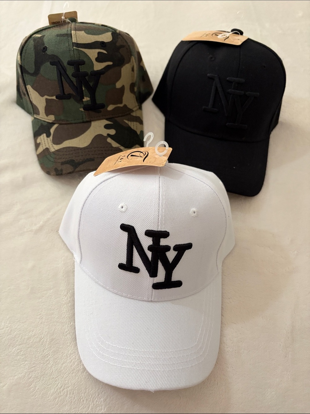 Macy's, Unisex, 3 Piece Bundle  NY Embroidered  Caps Black, White, Camo NEW
